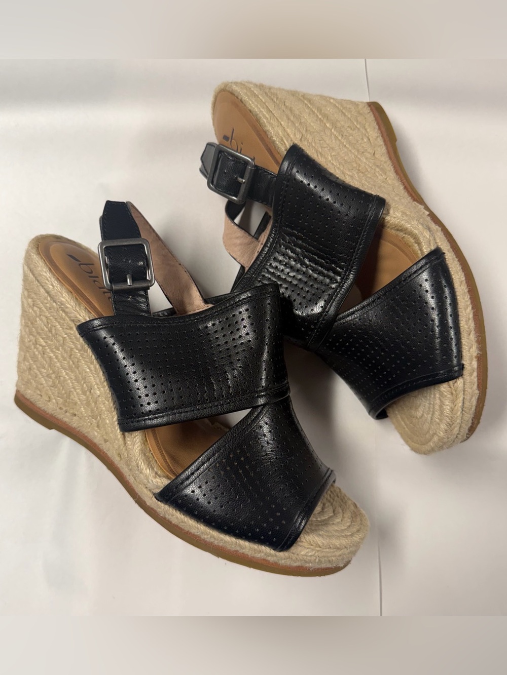 Biala Joyce Perforated espadrille Wedge Sandal 8.5 Black